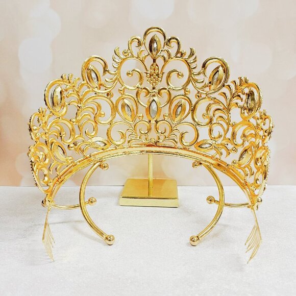 Crown for Pageant, Homecoming Prom Headpiece, quinceanera Crown, Gold Crown main image 4